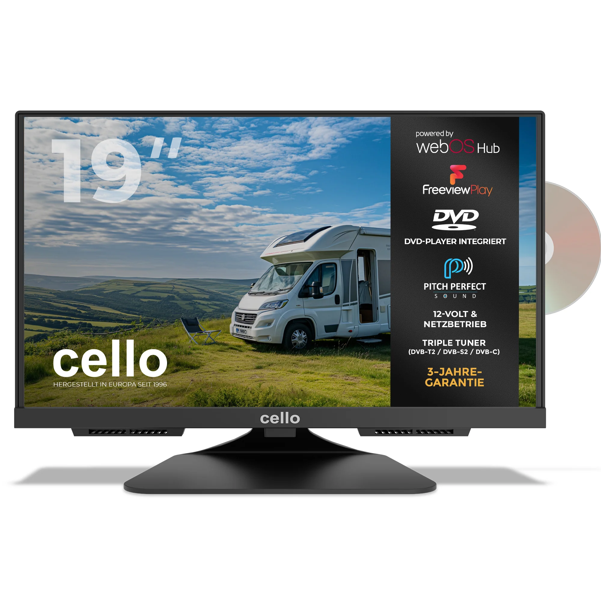 19″ Smart WebOS 12-Volt TV with DVD & Perfect Pitch Sound (DE)