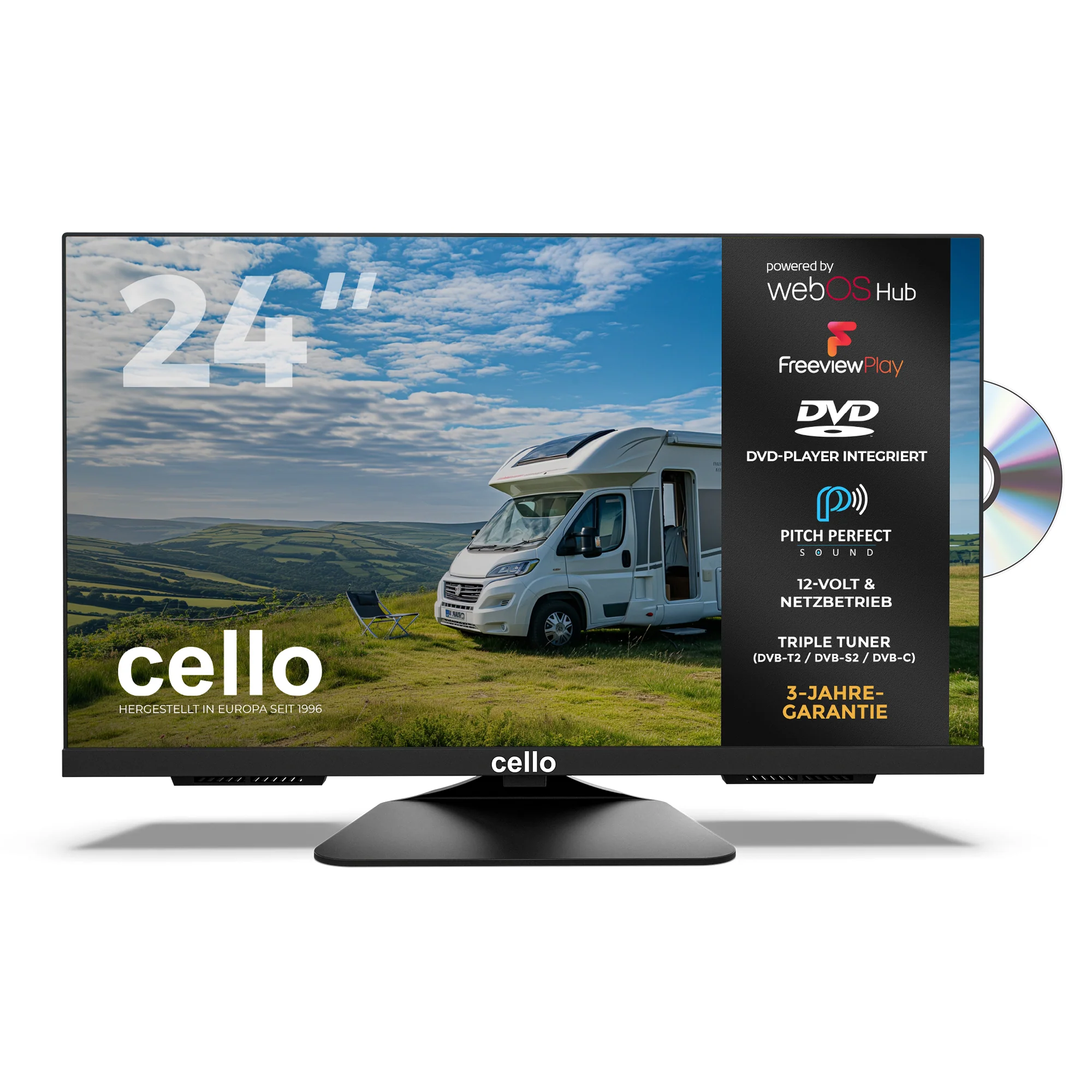 24″ Smart WebOS TV & DVD 12-Volt Traveller TV with Freeview Play (DE)