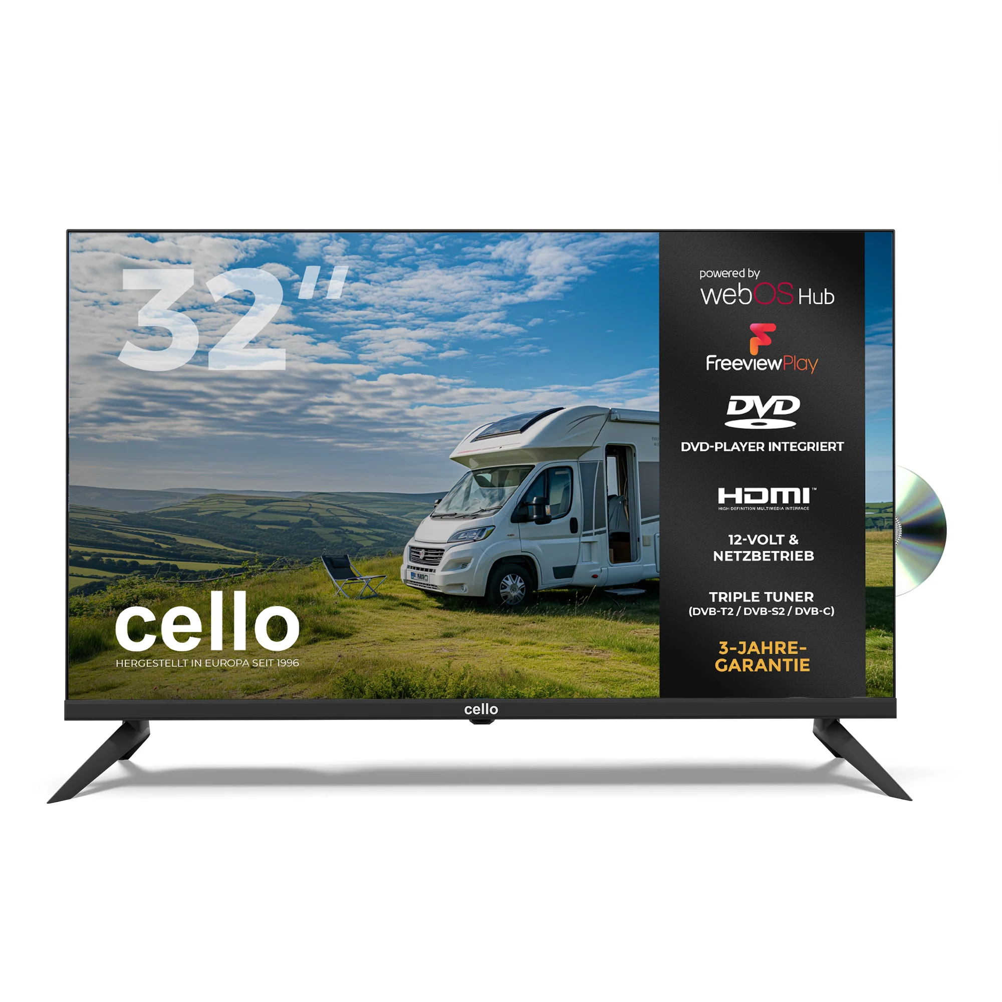 32″ Smart WebOS 12-Volt Traveller TV with DVD & Frameless Bezel (DE)