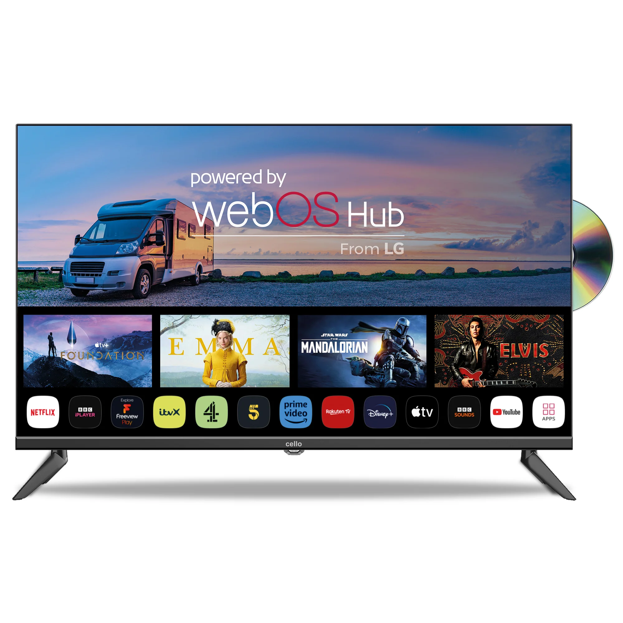 32″ Smart WebOS 12-Volt Traveller TV with DVD & Frameless Bezel (ES)