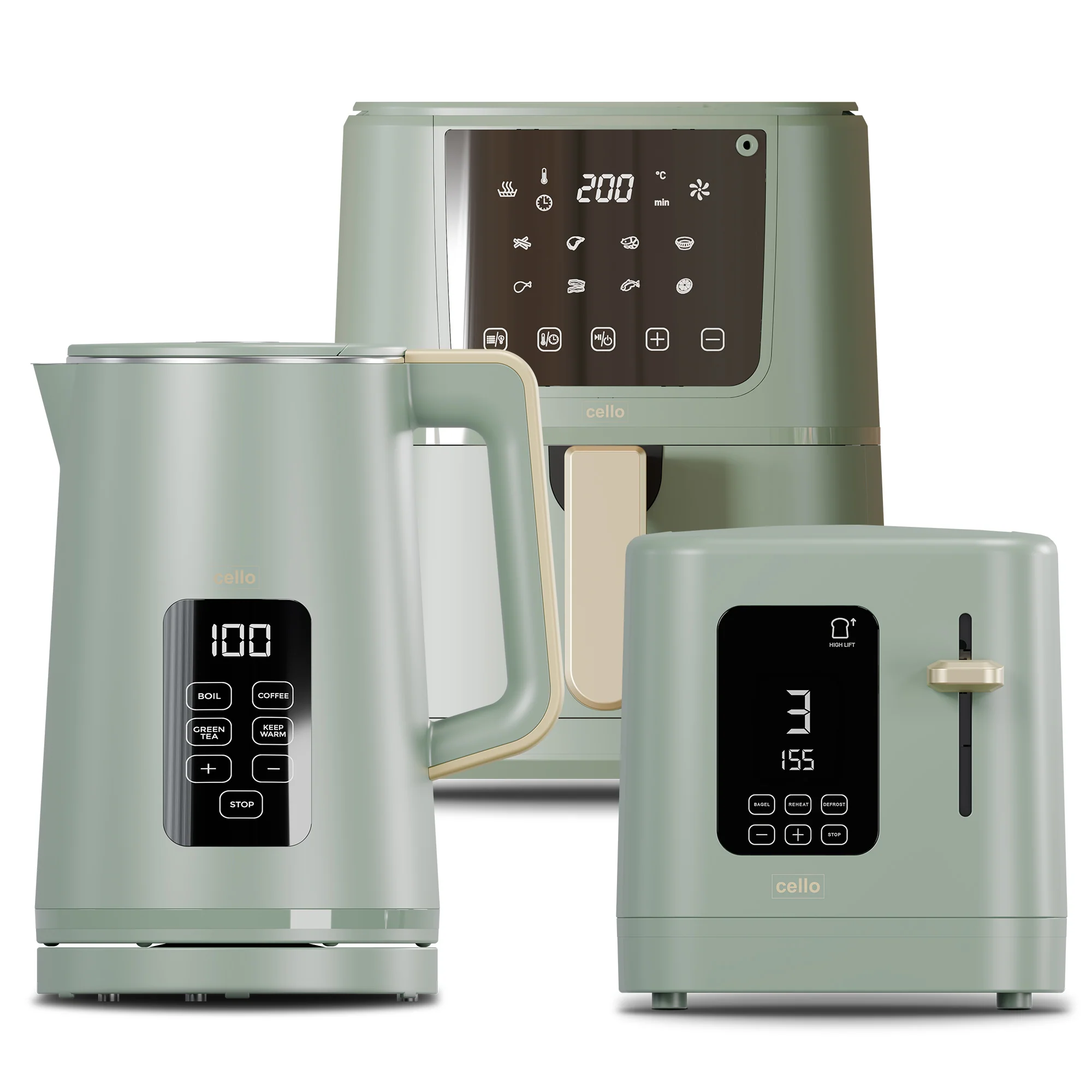 Kitchen Bundle - Digital Kettle + 2 Slice Toaster + Single Air Fryer (DE)